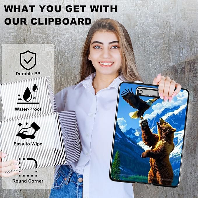 Bear and Eagle A4 Clipboard with Storage Pen Holder, Clipboards Organizer Nursing Clipboard Foldable File Folder Plastic Clipboard Folio Clip Board for Office Students Classroom Doctor