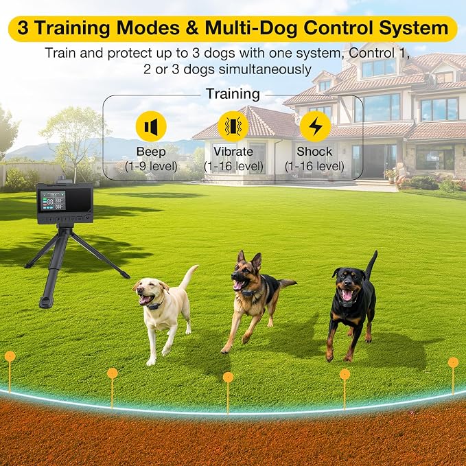 AOZOOM 3-in-1 Wireless Dog Fence System-Training,Waterproof Dog Collar | Safe Zone & Blocker Modes,Dog Electric Fence Wide Remote Range Indoor Outdoor