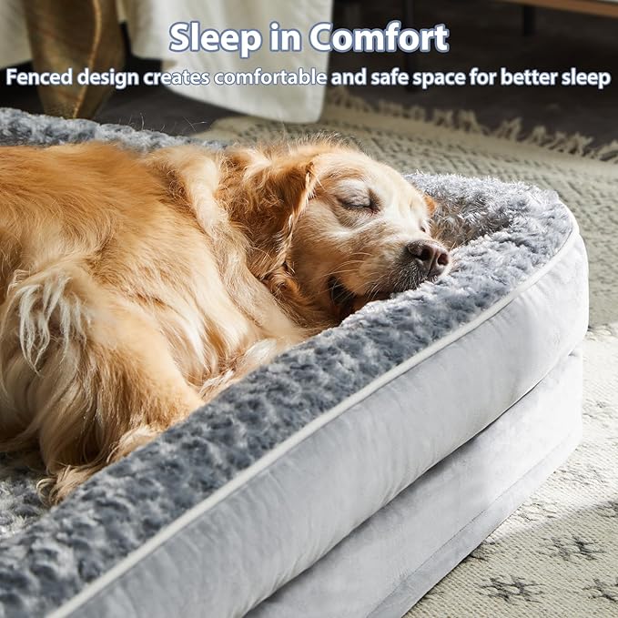 WNPETHOME Orthopedic Washable XXL Dog Bed for Senior Dog Cozy Sleep | Extra Large Waterproof Big Soft Dog Couch Sofa Bed for Dogs Relax with Removable Cover Supportive Pet Bed Grey 48x35 Inch