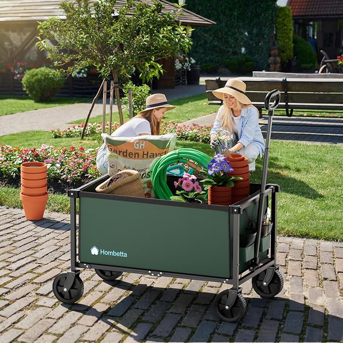 29.3" Collapsible Wagon Cart, 150L Heavy Duty Folding Utility Wagon with Wheels, 260 lbs Load, Portable Rolling Cart for Garden, Shopping, Sports, Camping, Army Green