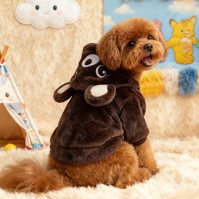 Dog Hoodie with Bear Ears Fleece Dog Sweater for Small Dogs French Bulldog Clothes Puppy Costume for Small Dogs XS Winter Clothes Cozy Pet Fleece for Cats