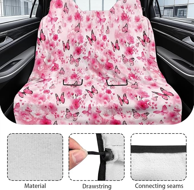 Renewold Pet Dog Car Back Seat Cover Car Seat Towel Cover Auto Rear Bench Towel Blanket for Gym Yoga Workout Outdoor Pink Butterflies Sport Travel Automotive Interior Accessories with Storage Bag