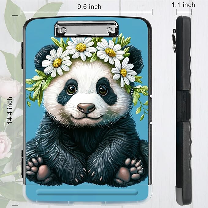 Daisy Panda A4 Clipboard with Storage Pen Holder, Clipboards Organizer Nursing Clipboard Foldable File Folder Plastic Clipboard Folio Clip Board for Office Students Classroom Doctor
