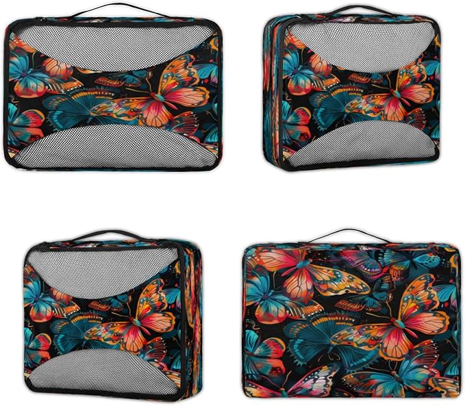 4 Set Packing Cubes for Travel, Butterfliesr Packing Cubes for Women, Travel Luggage Packing Organizers, Packing Cube Set, Colorful Butterfly