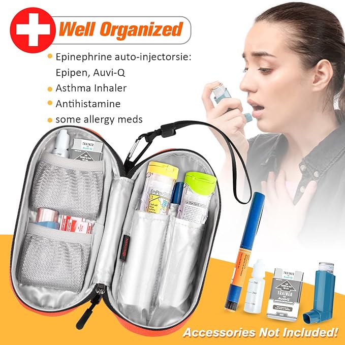 SITHON EpiPen Medical Carrying Case Insulated Medication Organizer Bag | Emergency Medical Travel Pouch Holds 2 EpiPens, Asthma Inhaler, Anti-Histamine, Auvi-Q, Allergy Medicine Essentials