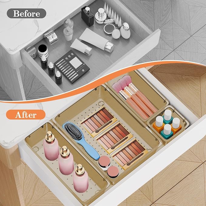 SpaceHacks 25 PCS Plastic Drawer Organizer, 4-Size Versatile Organizer Trays & storage Bins