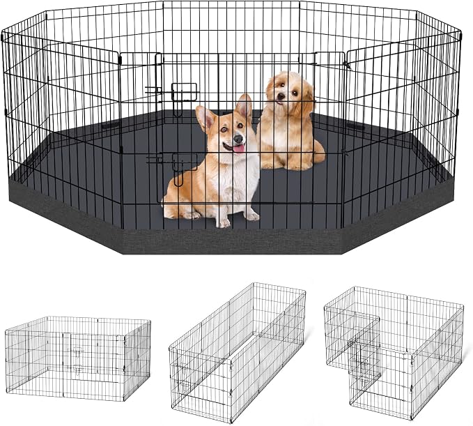 Artmalle 24-Inch Dog Playpen with Bottom Pad, 8-Panel Rustproof Fence | Eight 24"W x 24"H rustproof metal panels with waterproof 600D Oxford octagonal bottom pad for indoor, outdoor and RV use.
