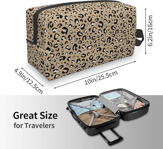 Leopard Print Makeup Bag - Durable 600D Oxford Fabric Travel Cosmetic Bag, Shockproof Foam Padded Toiletry Organizer for Gym & Daily Use 10x6.2x4.9 Inch