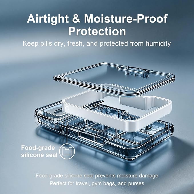 2-in-1 Pill Cutter and Splitter with Pill Organizer, Airtight Moisture-Proof Pill Case, Stainless Steel Blade for Tablets, Vitamins & Supplements, Travel Pill Case (Vast Sea Blue)