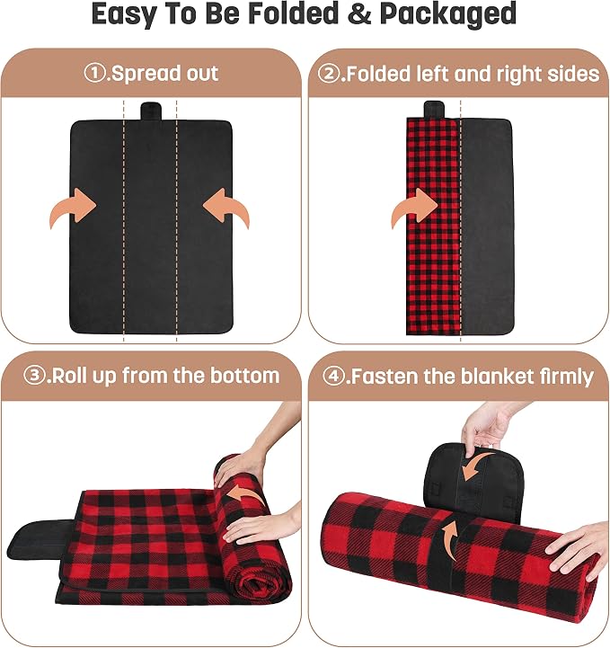 Tirrinia Waterproof Outdoor Blanket with Sherpa Lining, Windproof Foldable