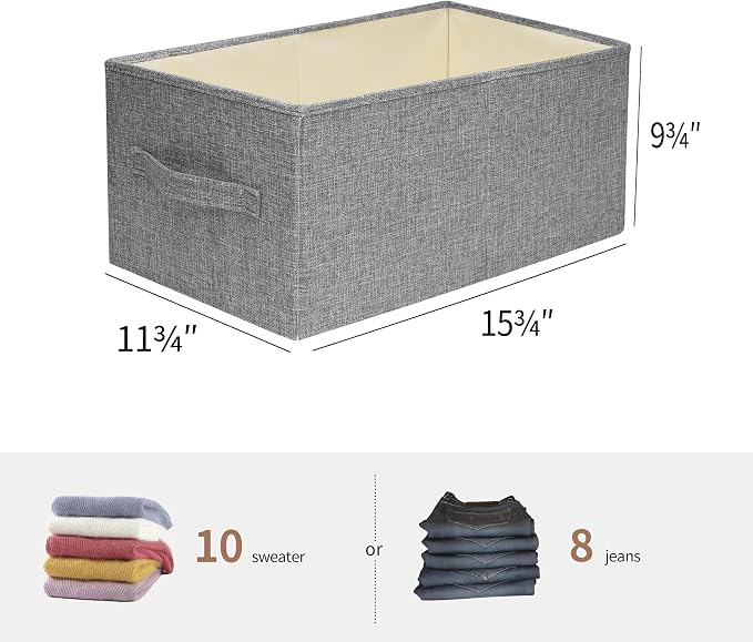 linen closet organizers and storage, Large Storage Baskets, washable, clothes organizer with handle, sweater organizer for closet (dark grey, 15¾"x11¾ x9¾)