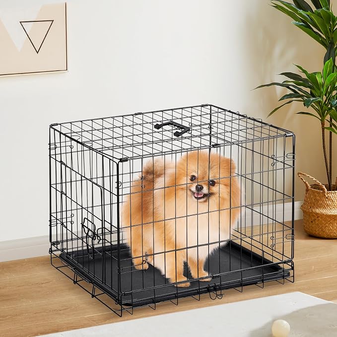 Sweetcrispy 30 Inch Dog Crate, Small Dog Cage, Foldable Puppy Pet Kennel | Single Door, Metal Kennel, Secure Lock, Removable Tray, Indoor Outdoor Training Travel