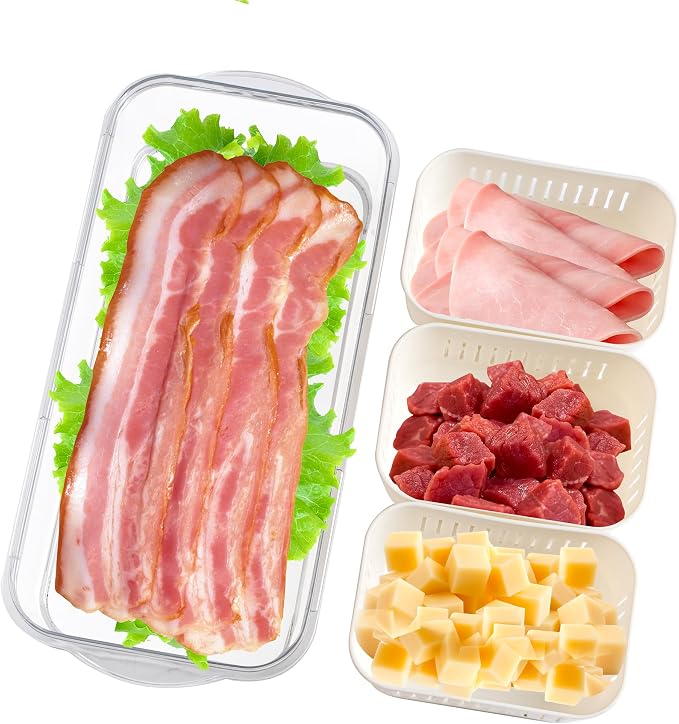 2Pack Divided Snackle Box Charcuterie Container Poratble Bacon Container for Refrigerator 3 Compartment Serving Veggie Tray with Lid Portable Travel Fruit Caddy for Cheese,Candy,Ham,Salad