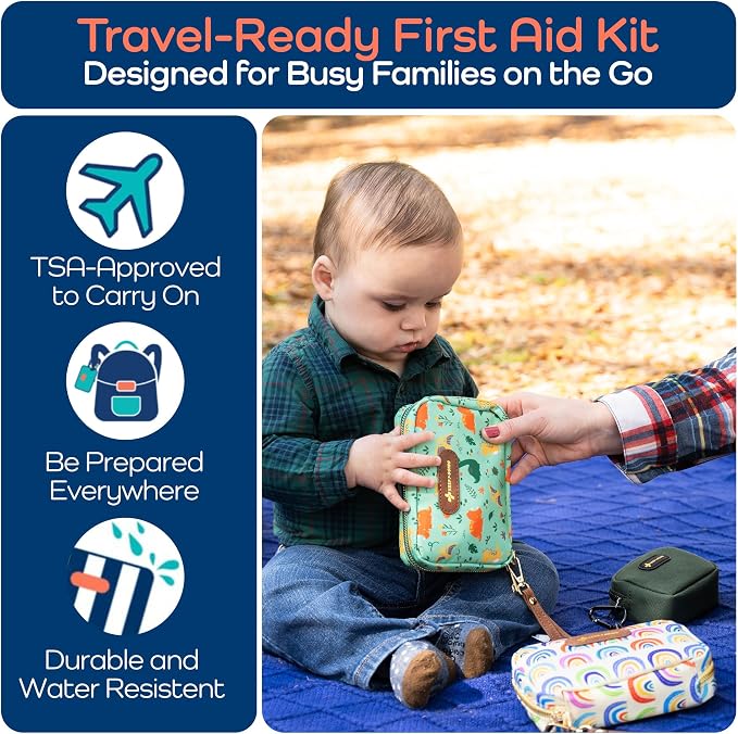 KeepGoing Travel First Aid Kit for Kids, 130 Pc. TSA-Approved Travel Size | Toddler First Aid Kit, Mini First Aid Kit for Car, Home, Purse, Diaper Bag & Backpack, Latex-Free Bandages