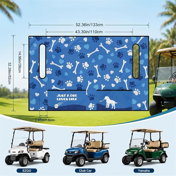 Dog Paw Golf Cart Seat Covers, Universal Golf Accessories with Pockets, Non Slip Towel Blank for Club Car