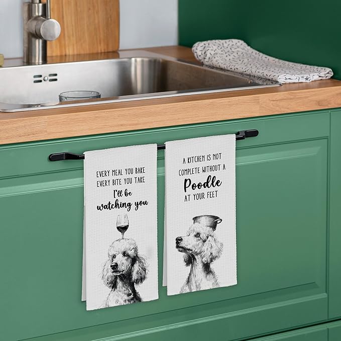 Funny Dog Poodle Kitchen Towels Set of 2, Every Meal You Bake Hand Towels Decor for Bathroom, Cute Dish Towel Gifts for Christmas Dog Lovers Mom,Rustic Tea Bar Towel for Dining Room 16x24in