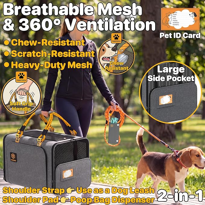 PAWZIDEA Expandable Large Pet Carrier with Wheels, 24x16x16 in Rolling Cat Carrier for 2–4 Cats up 55lb, Soft-Sided Collapsible Small Medium Dog Crate for Car Travel, Telescopic Handle, Storage Pocket