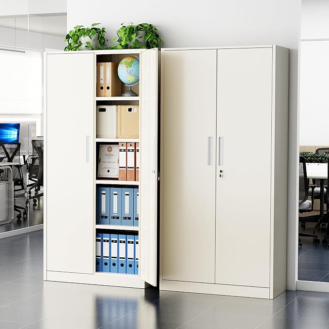 Greenvelly Metal Storage Cabinet with Doors and Shelves, 72" Inch Locking Metal Cabinet,Garage Storage Cabinet for Garage Office School Warehouse (Gray)