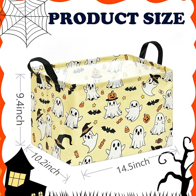 Halloween Basket Yellow Pumpkin Ghost Storage Toy bin For Boys Girls Kids | Foldable Storage Basket ,Waterproof Organizer Bin,Pumpkin Bat Pattern Nursery Hamper, Halloween Decor,Collapsible Organizer