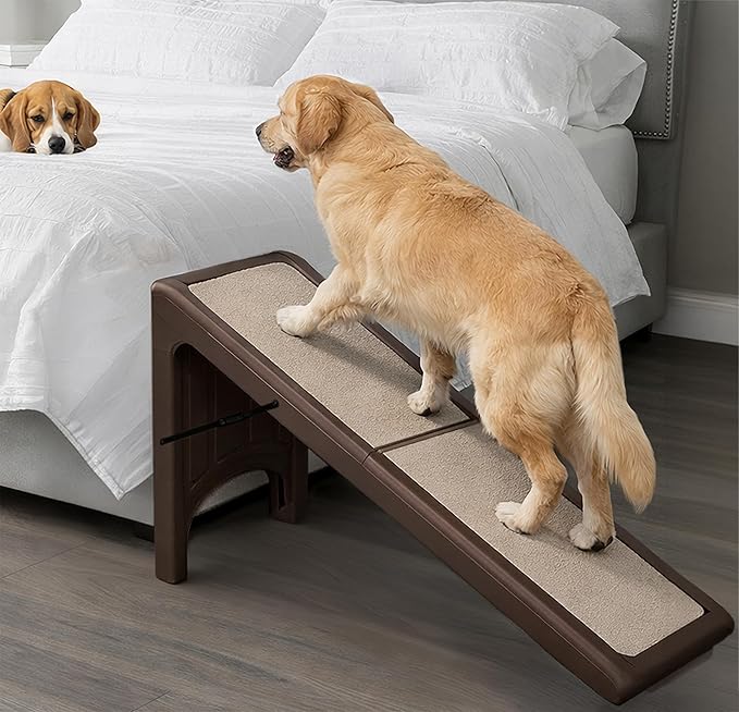 Pet Gear Free Standing Pet Ramp for Cats and Dogs, Coffee Bean | No Assembly Required, Easy Fold for Storage or Travel, Portable, Supports 200 lbs, 56" x16"