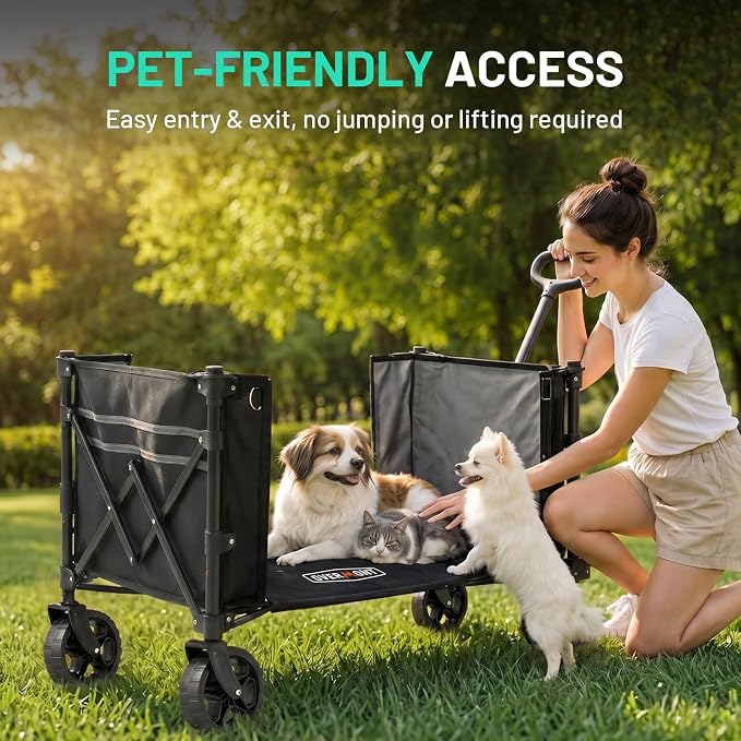 Overmont Ultra Compact Collapsible Wagon Cart, Lightweight Foldable Wagon with All Terrain Wheels, 120L Utility Wagon for Grocery Shopping, Daily Use, Camping & Sport | Shopping Cart with Wheels for Groceries Hauling Utility Wagon for Beach, Garden, Ca...
