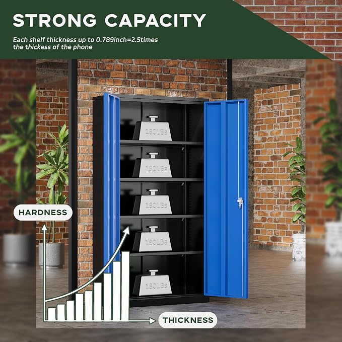 Greenvelly Metal Storage Cabinet, 72" Locking Metal Garage Storage Cabinet with Doors and 4 Adjustable Shelves, Lockable Steel Cabinet for Home Office, Garage, Shop, School (Blue 36" W x 18" D)