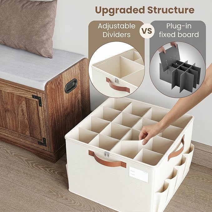 Varhomax Shoe Organizer Box for Closet, Fabric Storage Basket | Foldable Shoe Bin with Adjustable Dividers & Clear Cover, Saving Space Sneakers & Sandals Containers for Entryway, Cubby