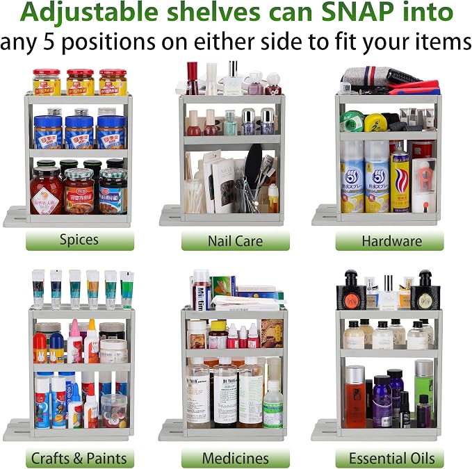 Dutiplus Spice Rack Organizer 3 tier Seasoning Holder, Pull and Rotated Storage Cabinet for Kitchen Bathroom Countertop 10.8”H x 5.8”W x 10.4”D (Advance Gray)