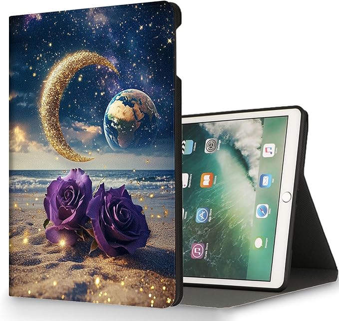 for Microsoft Surface Pro X/Pro X Plus-13 2019/2020/2021/2024 Tablet Case,Auto Wake/Sleep,Adjustable Stand Protective Cover - Starry Sky Earth Moon