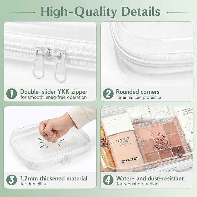 6 Pcs Clear Hard Shell Zipper Case – Clear Makeup Bag Set 2S/2M/2L, See-Through Hard Plastic Organizer Pouches with Double Zipper, Crush-Resistant Travel Toiletry Bag for Cosmetics,Toys