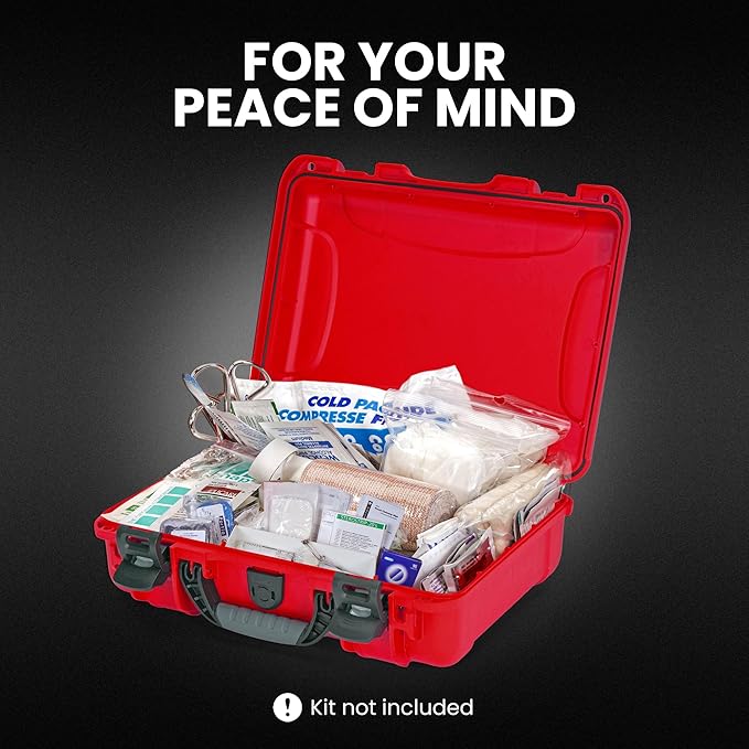 NANUK 910 Waterproof First Aid Box Empty – Durable, Medical First Aid Organizer Case, IP67-Rated, Dustproof, Impact-Resistant, and Floats (13.2" x 9.2" x 4.1") – Red