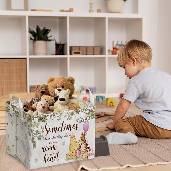 Winnie Nursery Decor, the Pooh Baby Stuff, Winnie Storage Nursery Basket, Large squarecanvas Laundry Hamper With A Waterproof PECoating, Foldable, Toys Bin, Baby Nursery HamperDecor, Star