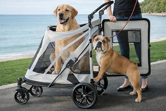 Pet Gear No-Zip Expedition Pet Stroller, Light Graphite | Dual Entry, Push Button Zipperless Entry, For Single or Multiple Dogs/Cats, Gel-Filled Tires