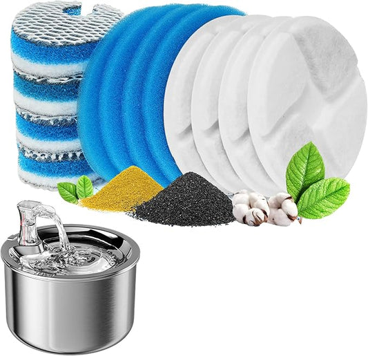 Homtyler Cat Water Fountain Filters 4 Pack for Replacement for Round 2L/67oz Stainless Steel Cat Fountain Triple Filtration Replacement Filters