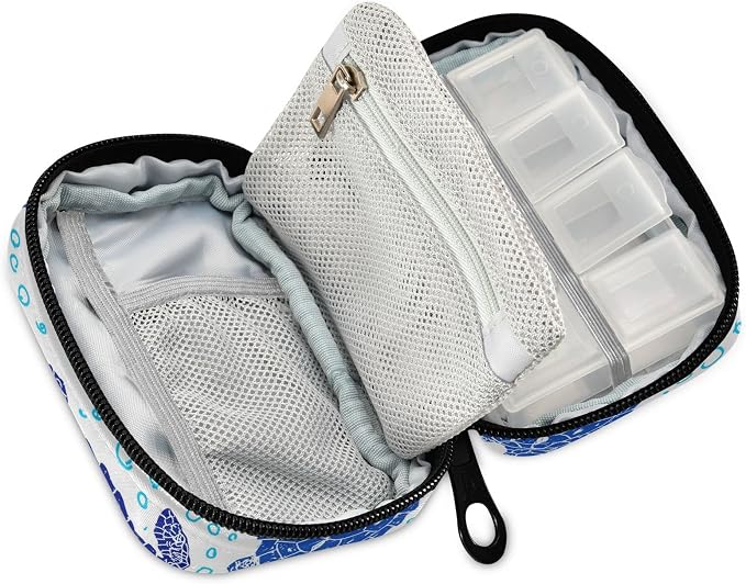 Turtle Ocean Animal Pill Case, Weekly Portable Pill Bag Container 7 Days Cute Pill Box Organizer Vitamin Supplement Holder with Zipper for Travel Family Business