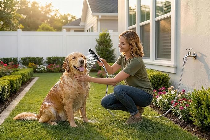 G-Promise 3 Mode Dog Shower Attachment with Pause Mode, Dog shower Sprayer with 100 Inches Stainless Steel Hose, Metal Diverter, Adhesive Holder, for Fast and Easy Dog Bathing and Cleaning