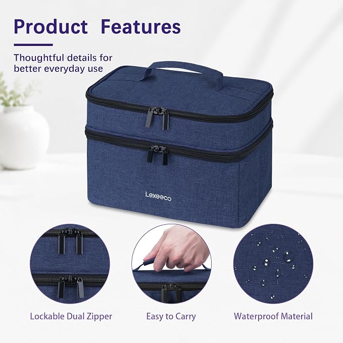 Lexeeco Dual Layers Medicine Pill Bottle Organizer Bag with Lockable Zipper | Portable Medication Bag for Pills,Vitamins,Fish Oil,Medicine Storage Box for College Dorm Student,Home,Large Travel Pill Case
