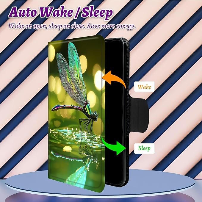 Rotating Handle Case for Samsung Galaxy Tab S10+ Plus 2024/S9 FE+ Plus/S9+ Plus 12.4" 2023, 360 Degree Swivel Kickstand with Magnetic Closure Leather Protective Cover, Green Dragonfly