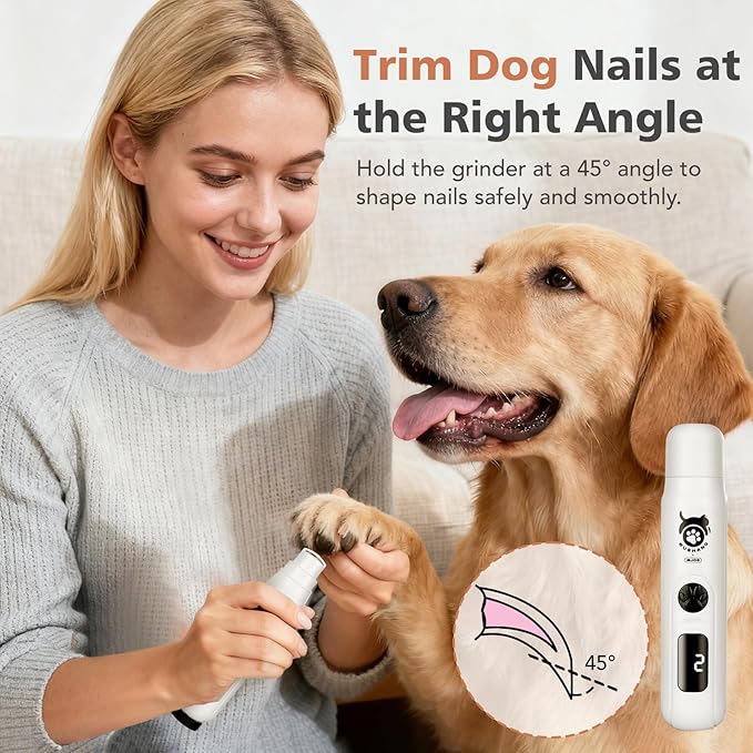 LINFOX Dog Nail Grinder, 3-Speed Low Vibration Quiet Electric Pet Nail Trimmer with Digital Display, Rechargeable USB-C Cat & Dog Nail File for Small Medium Large Pets