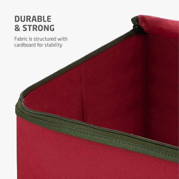 ZOBER Christmas Ornament Storage Box - Stores 64 3" Ornaments, With Dividers - Ornament Organizer Storage Box, Durable Christmas Containers Holder, Dual Zipper - Red