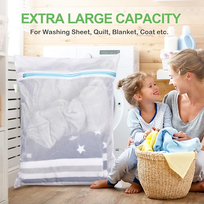 OTraki Large Mesh Washing Bag 43 x 35 Inch XXL Mesh Laundry Bag, Blue | Lingerie Bags for Laundry Large Washer Bag for Travel Camp College Dress Bedding Blanket Sheet Don't Drying, Melting 140-176℉