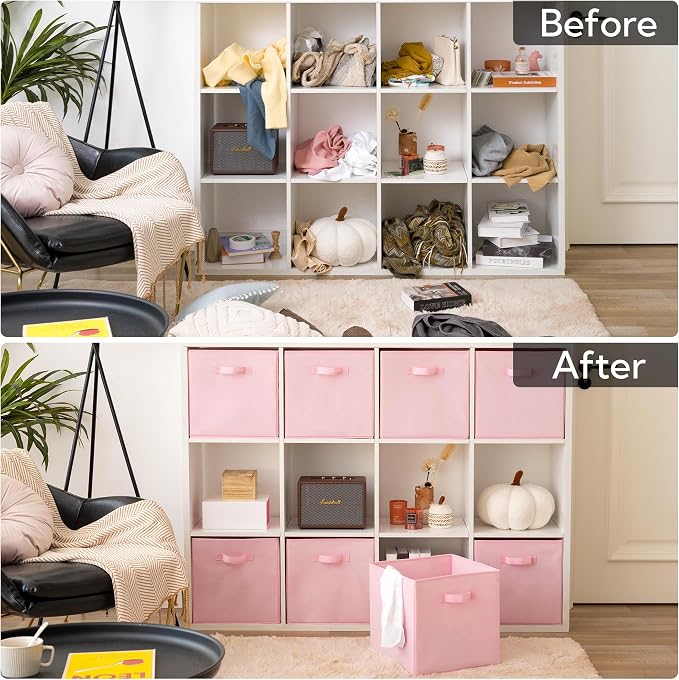 GRANNY SAYS Pink Cube Storage Bins, 13x13 Storage Cube Organizer, 8-Pack | Collapsible Storage Boxes with Sturdy Handles, Decorative Baskets for Shelves, Closet, Organizing Toys, Clothes, Blankets
