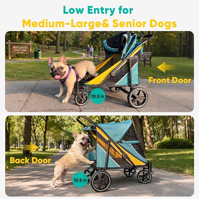 Petbobi Dog Stroller for Large & Medium Dogs - Easy Fold Dual Entry Pet Stroller with One-Foot Brake, All Terrain Wagon Cart with Air Mesh, Ideal for Large Senior Pets up to 80 lbs, Green | One-Hand Fold, One-Foot Brake, All Terrain 360 Swivel Front Wh...