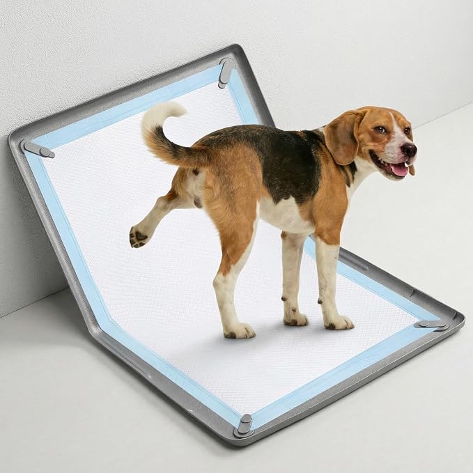 Dog Pee Pad Holder with 4 Magnetic Corner Clips, Silicone Small 17.5x23.5 Inch Silicone Non-Slip Base Puppy Potty Training Tray, Leak-Proof Raised Edge for Home Indoor Floor Wall Protection