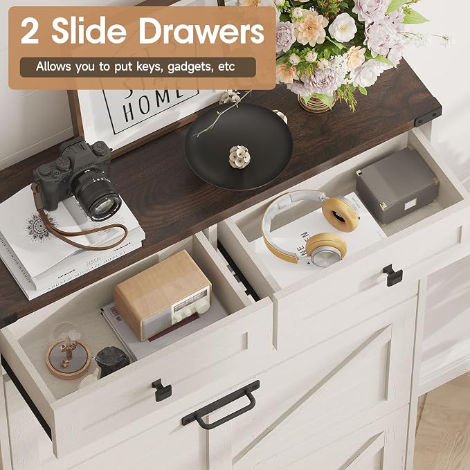 Halitaa Shoe Cabinet with 3 Flip Drawers & 2 Drawers,Freestanding Shoe Storage Cabinet for Entryway,Farmhouse Narrow Slim Organizer Rack for Foyer,Hallway,White