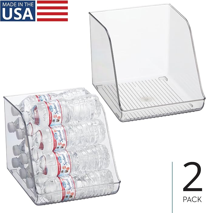 iDesign Plastic Water Bottle Organizer for Fridge, Clear, 2-Pack | Bottle Holder, For Kitchen and Pantry