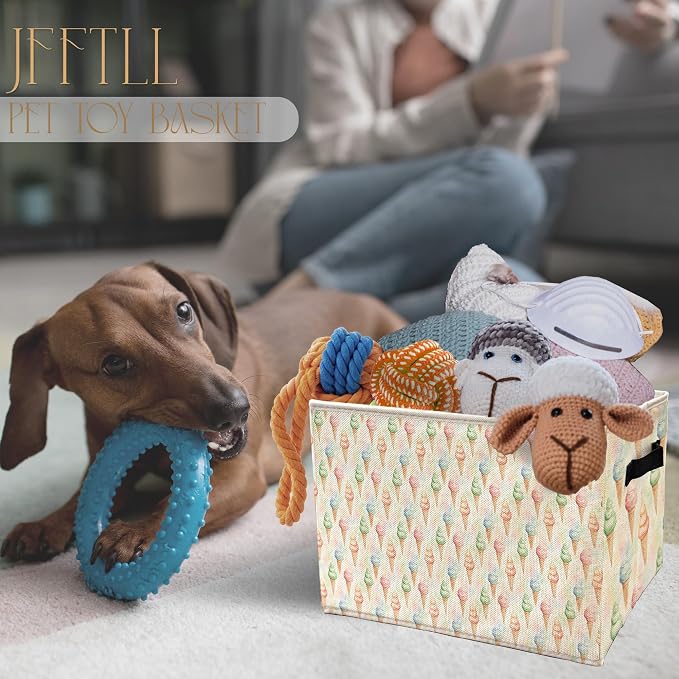Ice Cream Storage Bins with Handles, Ice Creams Lovers Gifts, Colorful Ice-Cream Cone Collapsible Laundry Basket Storage Box for Home Bedroom Bathroom Clothes Toys Books
