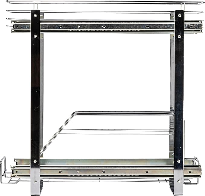 Household Essentials Glidez Multipurpose Chrome-Plated Steel Pull-Out/Slide-Out Storage Organizer for Cookware and Bakeware - 2-Tier Design - Fits Standard Size Cabinet or Shelf, Chrome