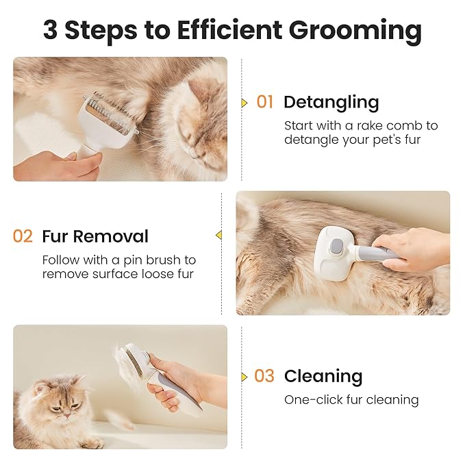Potaroma 3 in 1 Dog Cat Grooming Brush, Double-Sided Deshedding - Dematting Undercoat Rake and Pin Brush for Long and Short Haired Dogs Cats, Shedding Comb Pet Hair Deshedder, Grey White