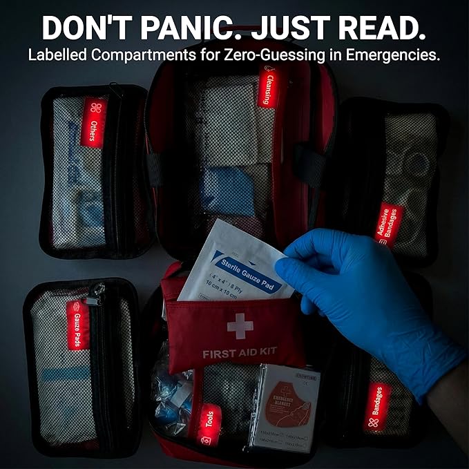556 Piece Premium Large First Aid Kit, Survival Medical Bag with Labelled Compartments, Workplace Essential for Home & Sports, Molle Tactical Rip-Away Design, First Responders' Choice for Trauma